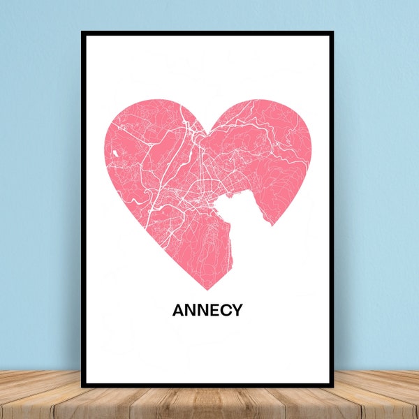 Poster de Annecy, Carte de Annecy, Affiche, Art, Print, Map, Impression, Deco, Ville.