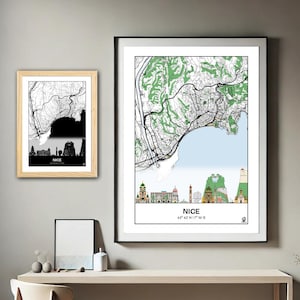 Cartel Skyline de Niza, Mapa de Nissa, Cartel, Arte, Impresión, Mapa, Impresión, Deco, Ciudad, cumpleaños.