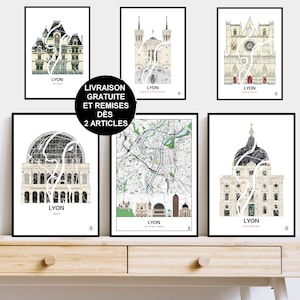 Affiche de Lyon, Carte de Lyon, Poster, Affiche, Art, Print, Map, Impression, Deco, Ville, personnalisée