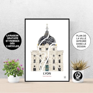 Poster Grand Hotel-Dieu de Lyon, Carte de Lyon, Affiche, Art, Print, Map, Impression, Deco, Ville