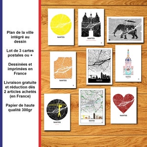Postkarte von Nantes, Karte von Nantes, Poster, Grußkarte, Geburtstag, Kunst, Druck, Karte, Impression, Deko, Stadt