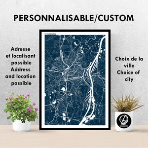 Poster personnalisé de ville, Carte de ville, Affiche, Art, Print, Map, Impression, Deco, Ville, Custom, Gift, Original, Cadeaux, bureau.