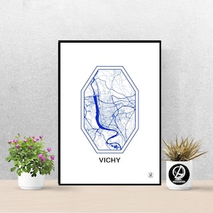 Poster ville de Vichy, Carte de Vichy, Affiche, Art, Print, Map, Impression, Deco, Ville