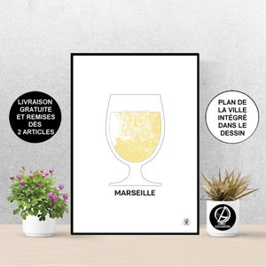 Marseille Poster, Marseille Karte, Marseille Stadt Poster, Alkohol, Kunst, Druck, Karte, Impression, Deko, Stadt, Pastis, Spirituosen, Anis