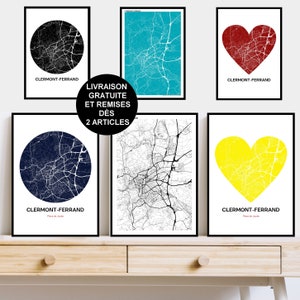 Affiche de Clermont, Carte de Clermont, Poster, Affiche, Art, Print, Map, Impression, Deco, Ville, personnalisé
