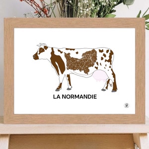 Normandie Poster, Normandie Karte, Normandie Kuh, Landwirtschaft, Poster, Kunst, Druck, Karte, Impression, Deko, Stadt