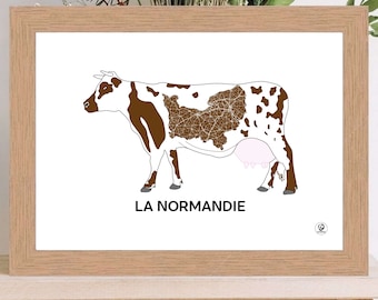 Normandy Poster, Normandy Map, Normandy Cow, Agriculture, Poster, Art, Print, Map, Impression, Deco, City