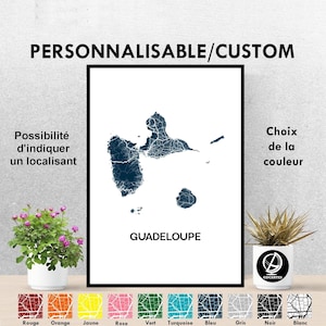 Poster de la Guadeloupe, Carte Guadeloupe, Carte de voeux, Cadeau, mariage, Deco, Original, unique