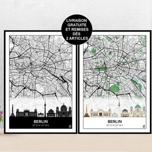 Berlin Skyline Poster, Berlin Map, Poster, Art, Print, Map, Print, Deco, City, Gift, Birthday.