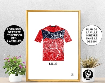 Lille Poster, Lille Map, LOSC, LOSC Jersey, 2021, LOSC Gift, Football, Poster, Art, Print, Map, Printing, Deco, City