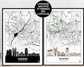 Angers Skyline Poster, Angers Map, Poster, Art, Print, Map, Printing, Deco, City, Birthday.