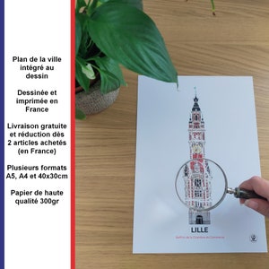 Poster Belfort Handel van Lille, Kaart van Lille, Poster, Kunst, Print, Kaart, Indruk, Deco, Stad