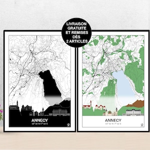 Poster Skyline van Annecy, kaart van Annecy, Annecy, poster, kunst, print, kaart, impressie, deco, stad.