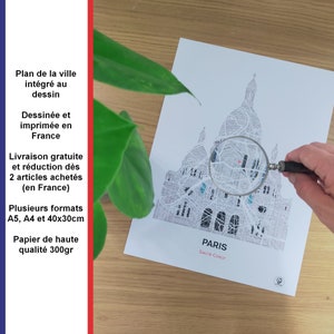 Poster Sacré-Coeur de Paris, Carte Montmartre de Paris, Affiche de Paris Affiche, Art, Print, Map, Impression, Deco, Cadeau, Anniversaire.