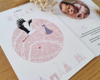 Unique, customizable birth announcement, city, boho