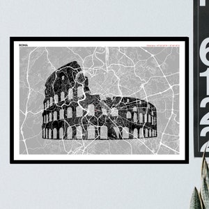 Poster Colosseo de Rome, Carte de Rome, Affiche, Art, Print, Map, Impression, Deco, Ville.