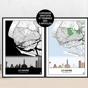 Pôster do horizonte de Le Havre, mapa de Le Havre, pôster, arte, impressão, mapa, impressão, decoração, cidade.
