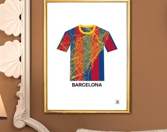Barcelona poster, Barcelona map, FC Barcelona jersey, Football, Barça, 2011, Art, Print, Map, Printing, Decor, City
