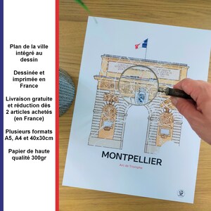 Poster Arc de Triomphe de Montpellier, Carte de Montpellier, Affiche, Art, Print, Map, Impression, Deco, Ville