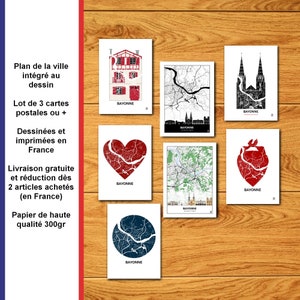 Lot cartes postales de Bayonne, Carte de Bayonne, Baiona, Pays Basque, Pelote, Montagne, Affiche, Print, Map, Deco, Ville