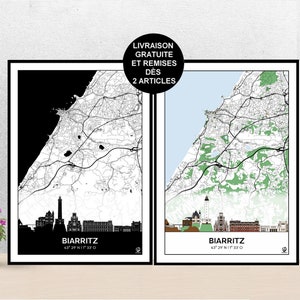 Poster Skyline de Biarritz, Mapa de Biarritz, Poster, Basco, Arte, Impressão, Mapa, Impressão, Deco, Cidade.