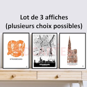 Lot 3 affiches de Strasbourg, 3 Cartes de Strasbourg au choix, Alsace, Bretzel, Cathédrale, Affiche, Map, Deco, Ville, personnalisée