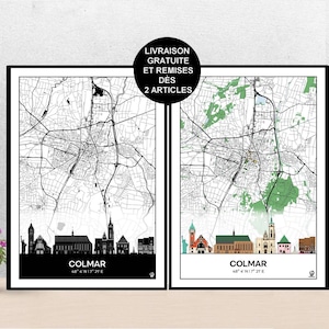 Poster Skyline von Colmar, Karte von Colmar, Poster, Kunst, Druck, Karte, Impression, Deko, Stadt.