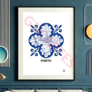 Cartel de Porto Azulejo, azulejo, loza, azul, Mapa de Porto Cartel, Arte, Impresión, Mapa, Impresión, Deco, Ciudad