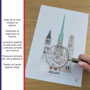 Affiche Cathédrale Notre-Dame de Rouen, Carte de Rouen, Affiche, Art, Print, Map, Impression, Deco, Ville