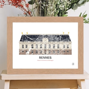 Poster Parlement de Rennes, Carte de Rennes, Affiche de Rennes, Bretagne, Art, Print, Map, Impression, Deco, Ville