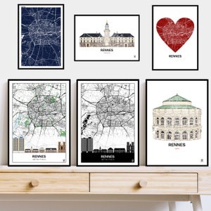 Poster Rennes, Karte von Rennes, Poster Bretagne, Kunst, Druck, Karte, Impression, Deko, Stadt, personalisiert