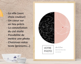 Stars and city poster, personalized, City map, Greeting card, Valentine's Day gift, couple gift, wedding gift, Deco, Original