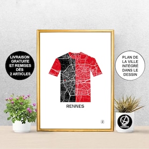 Affiche Rennes, Carte de Rennes, Rennes, Stade, bretagne, bretons, Foot, Poster, Art, Print, Map, Impression, Deco, Ville
