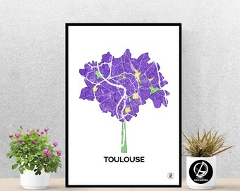 Cartel Violette de Toulouse, Mapa de Toulouse, Cartel de Toulouse, Arte, Impresión, Mapa, Impresión, Deco, Ciudad