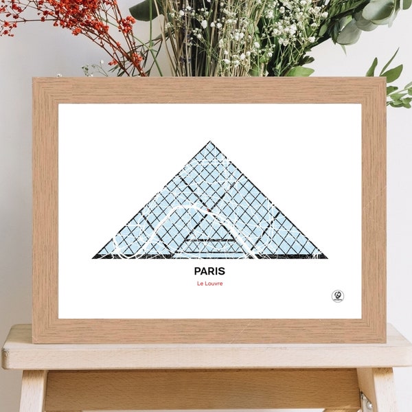 Poster Pyramide du Louvre, Carte de Paris, Affiche de Paris, Art, Print, Map, Impression, Deco, Ville