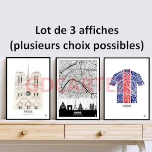 Kavel van 3 posters van Parijs, 3 kaarten van Parijs naar keuze, poster, PSG-trui, Roland Garros, poster, kunst, print, deco, stad, gepersonaliseerd