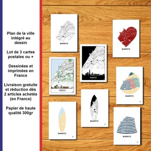 Viele Postkarten aus Biarritz, Karte von Biarritz, Baskenland, Pelota, Meer, Poster, Druck, Karte, Deko, Stadt