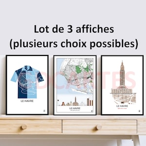 Lot 3 affiches du Havre, 3 Cartes du Havre au choix, , Affiche, Map, Deco, Ville, personnalisée