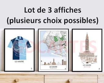 Set of 3 Le Havre posters, 3 Le Havre maps of your choice, Poster, Map, Deco, City, personalized