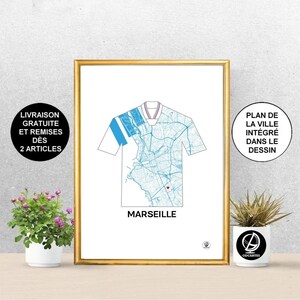 Affiche Marseille, Carte de Marseille, Maillot, Foot, Poster, Art, Print, Map, Impression, Deco, Ville