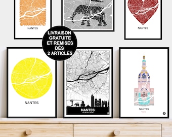 Nantes poster, Nantes map, Poster, Art, Print, Map, Printing, Decor, City, personalized