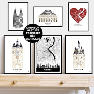 Affiche de Bordeaux, Carte de Bordeaux, Poster, Affiche, Art, Print, Map, Impression, Deco, Ville, personnalisée