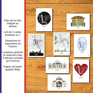 Satz Vichy-Postkarten, Vichy-Karte, Kuppel, Pastille, Poster, Grußkarte, Karte, Druck, Deko, Stadt