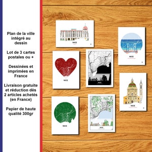 Lot cartes postales de Nice, Carte de Nice, Nissa, Affiche, Carte de Vœux, Print, Map, aiglons, Promenade des anglais Deco, Ville