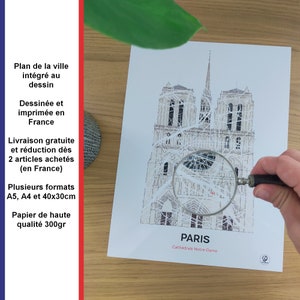 Poster Cathédrale Notre-Dame de Paris, Carte de Paris, Affiche, Art, Print, Map, Impression, Deco, Ville