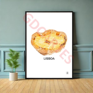 Affiche Lisbonne Pasteis, Belem, carte Lisboa, Affiche, Art, Print, Map, Impression, Deco, Ville
