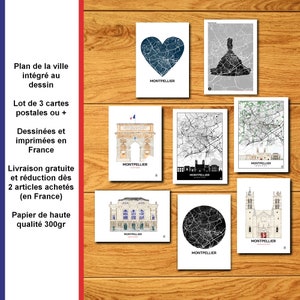 Viele Postkarten von Montpellier, Karte von Montpellier, Oper, Komödie, Poster, Grußkarte, Karte, Druck, Deko, Stadt