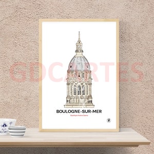 Poster Boulogne-sur-Mer, Basilika Notre-Dame, Norden, Druck, Karte, Impression, Deko, Stadt, Geschenk