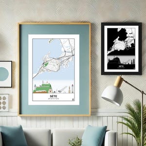 Affiche Skyline de Sète, Carte de Sète, Affiche, Art, Print, Map, Impression, Deco, Ville.