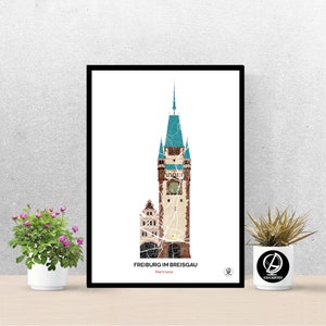 Cartel Martinstor de Friburgo, Mapa de Friburgo de Brisgovia, Cartel Friburgo, Arte, Impresión, Mapa, Impresión, Deco, Ciudad